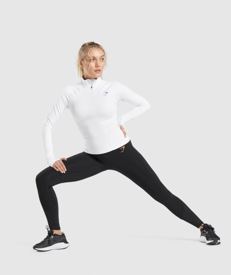 Women's Gymshark Pulse 1/4 Zip Sweatshirts White | CA 571ND6